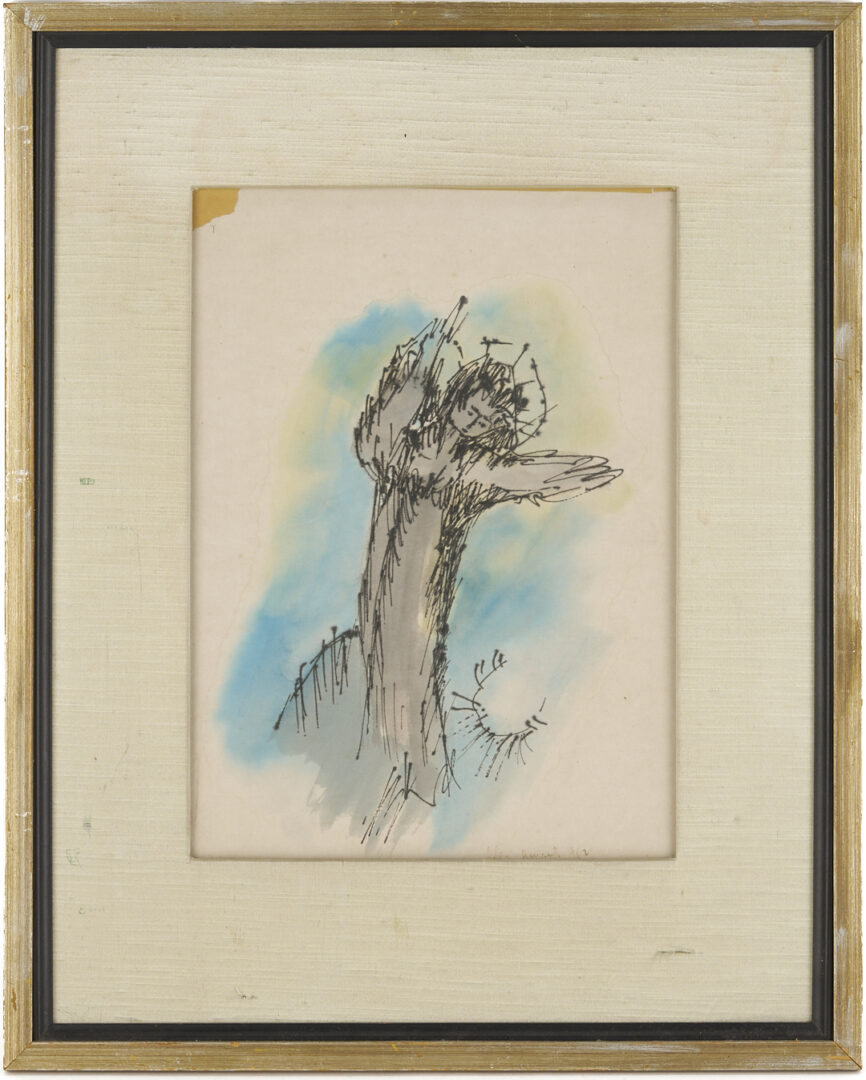 Lot 1021: Olen Bryant Watercolor and Garden Sculpture