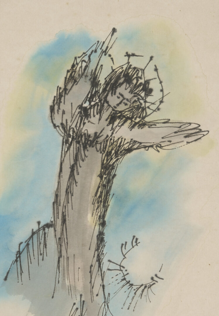 Lot 1021: Olen Bryant Watercolor and Garden Sculpture