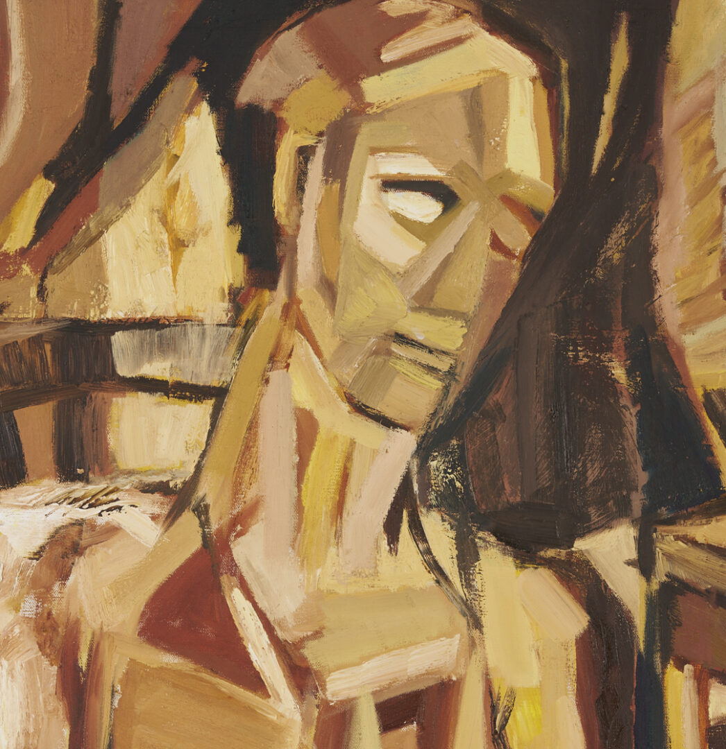 Lot 1027: Jean Penland Modernist O/C, Half Figure Man