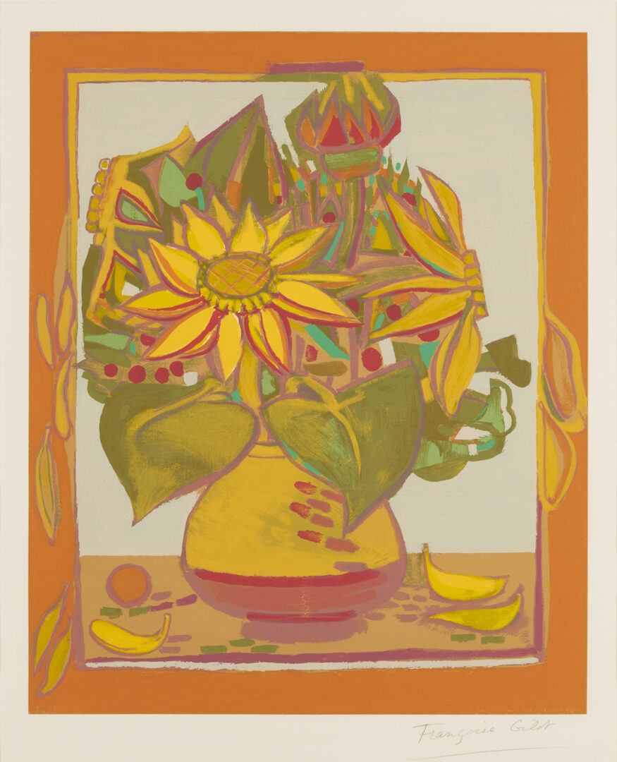 Lot 1039: Francoise Gilot Signed Lithograph, Sunflower w/ Fallen Petals