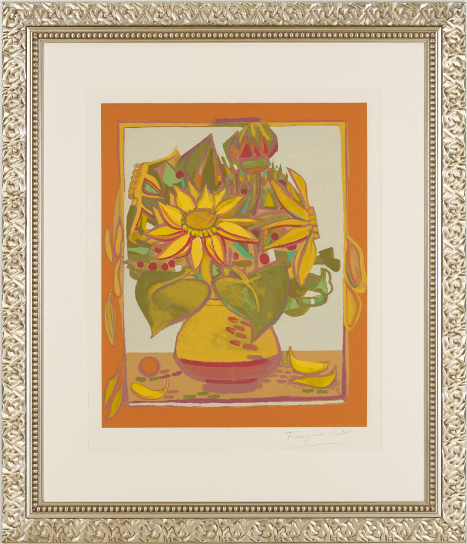 Lot 1039: Francoise Gilot Signed Lithograph, Sunflower w/ Fallen Petals