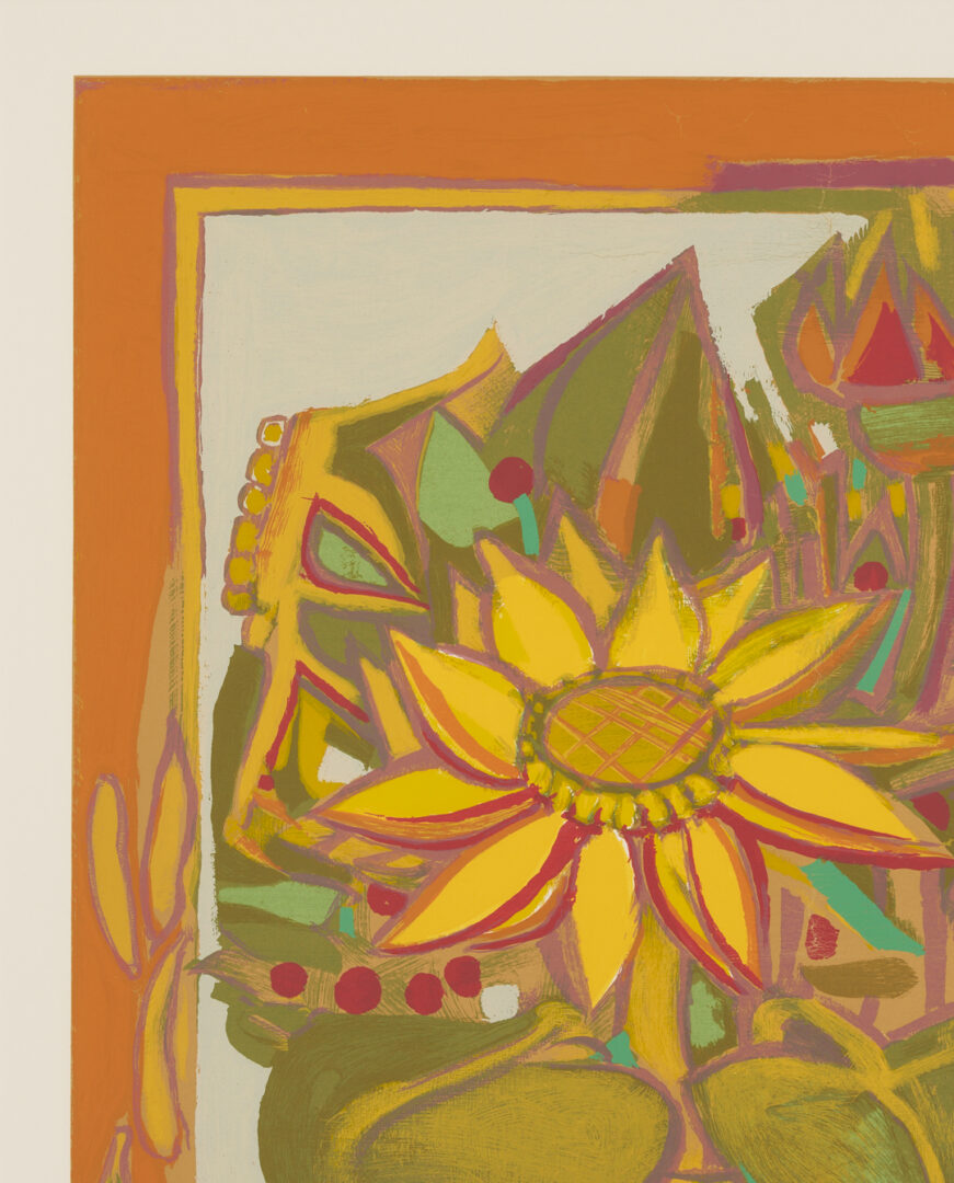 Lot 1039: Francoise Gilot Signed Lithograph, Sunflower w/ Fallen Petals