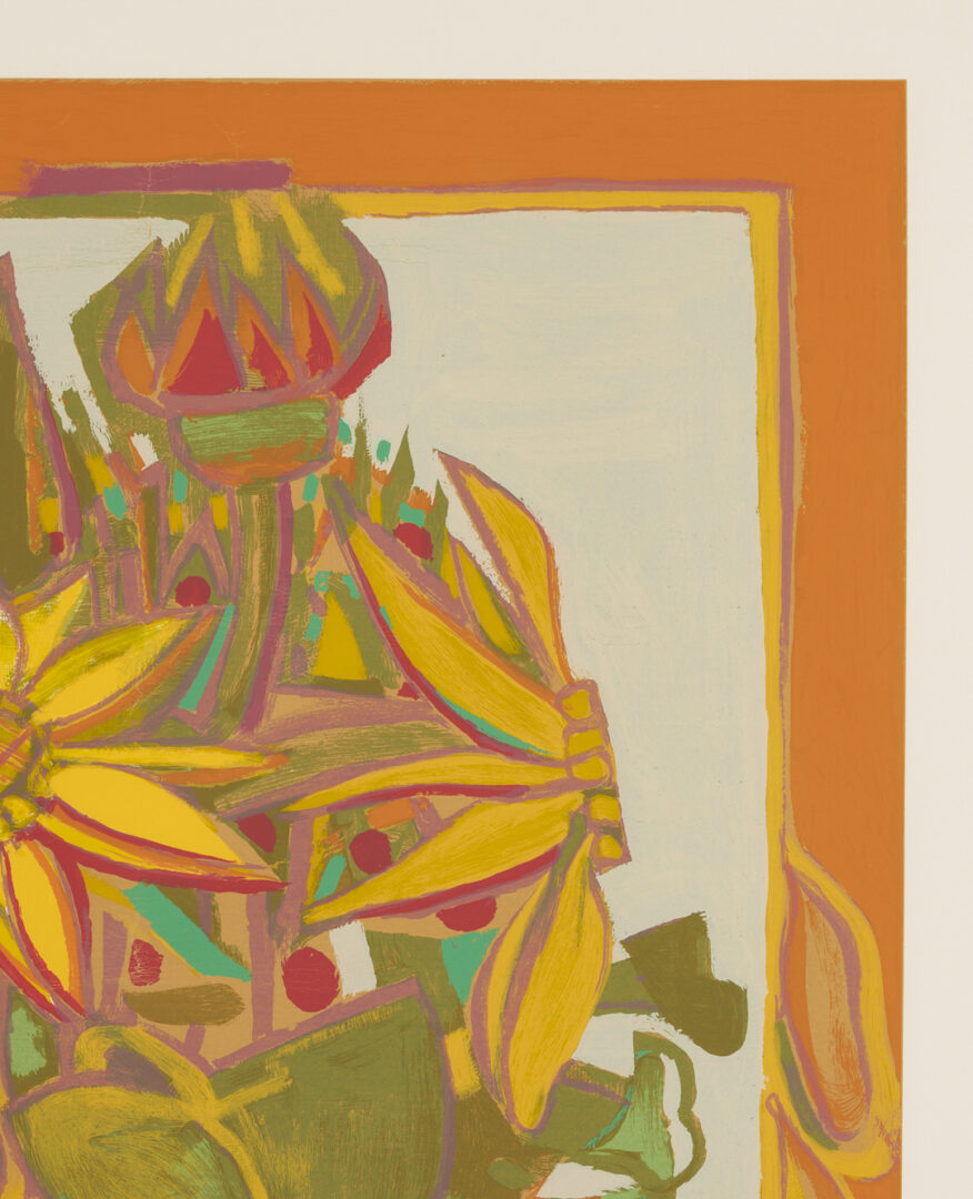 Lot 1039: Francoise Gilot Signed Lithograph, Sunflower w/ Fallen Petals