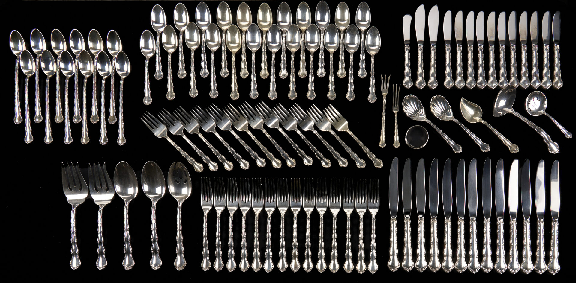 Lot 104: 101 Pcs. Reed and Barton Tara Pattern Silver Flatware
