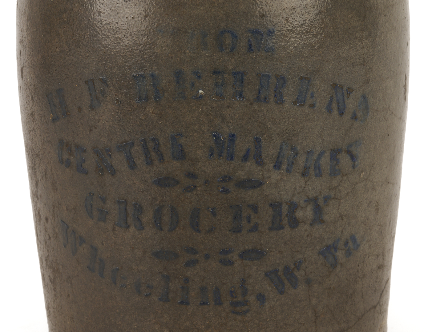 Lot 1055: 2 Stenciled Advertising Stoneware Jars, PA & West VA