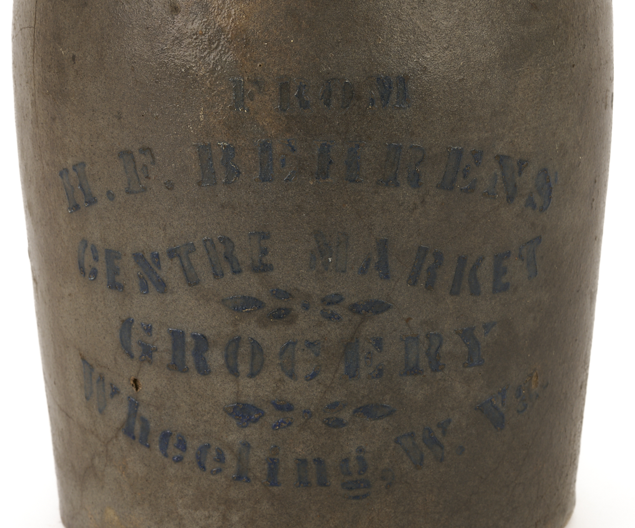 Lot 1055: 2 Stenciled Advertising Stoneware Jars, PA & West VA