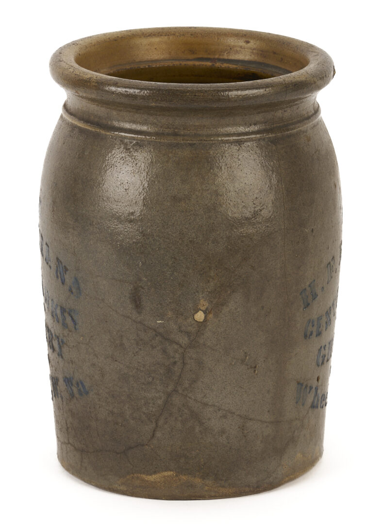 Lot 1055: 2 Stenciled Advertising Stoneware Jars, PA & West VA
