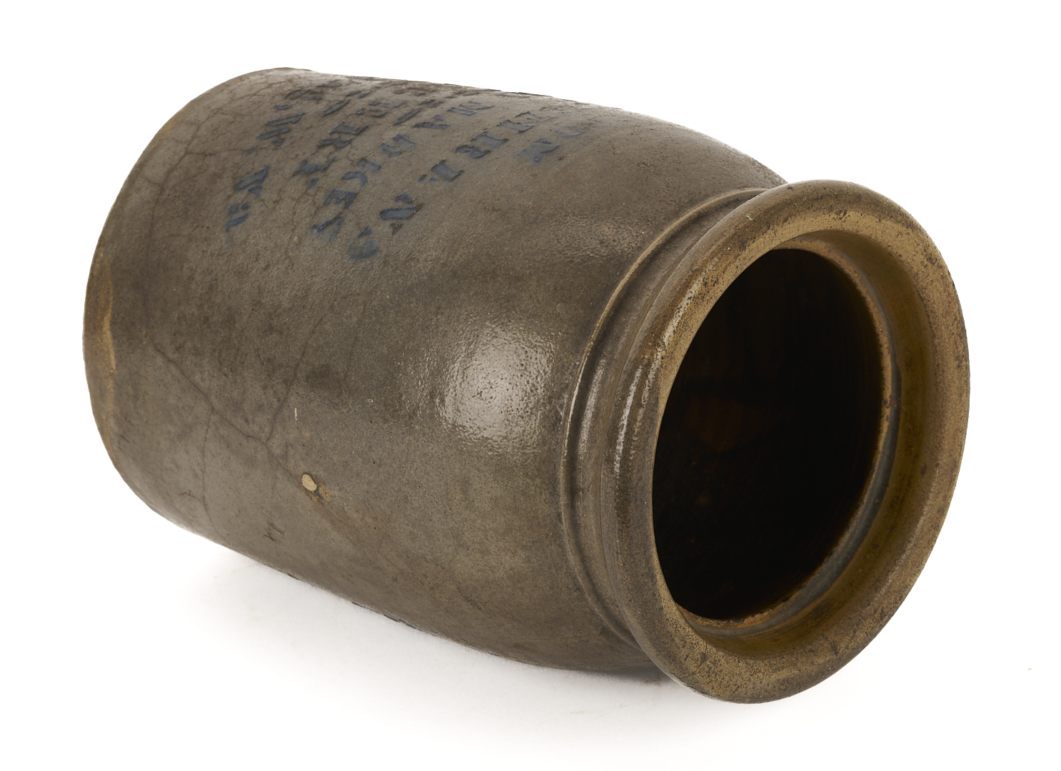 Lot 1055: 2 Stenciled Advertising Stoneware Jars, PA & West VA