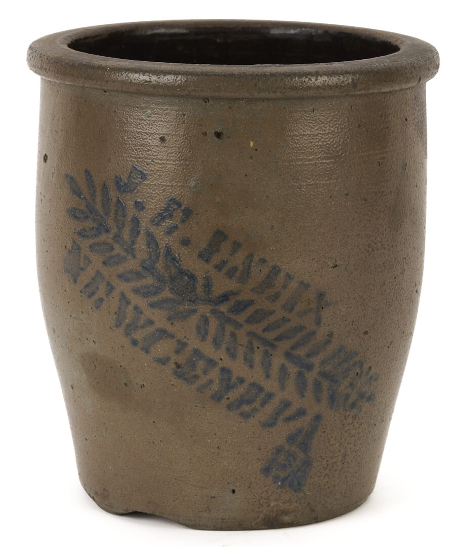 Lot 1055: 2 Stenciled Advertising Stoneware Jars, PA & West VA