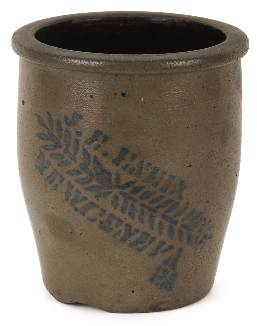 Lot 1055: 2 Stenciled Advertising Stoneware Jars, PA & West VA