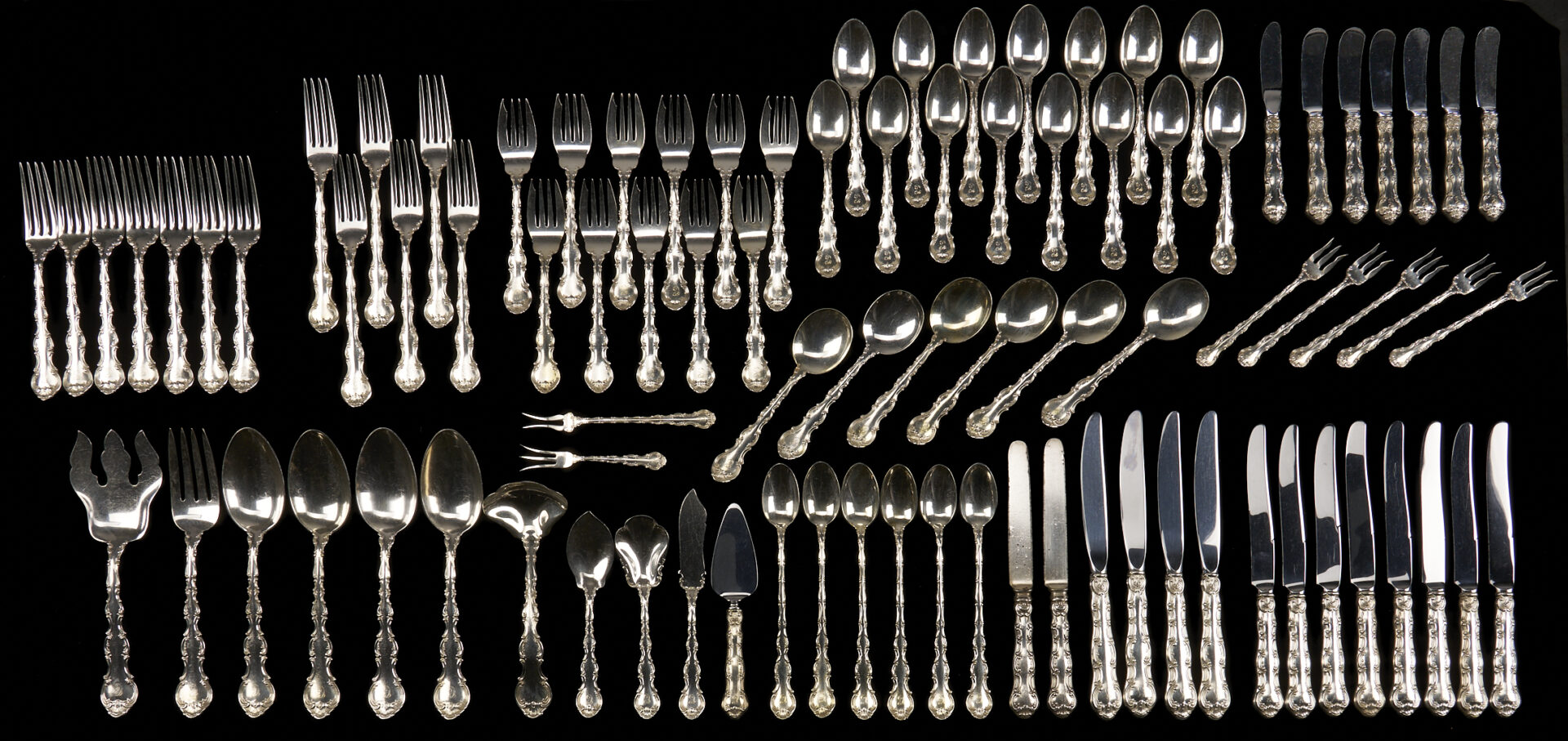 Lot 105: 90 Pcs Gorham Sterling Flatware, Strasbourg Pattern