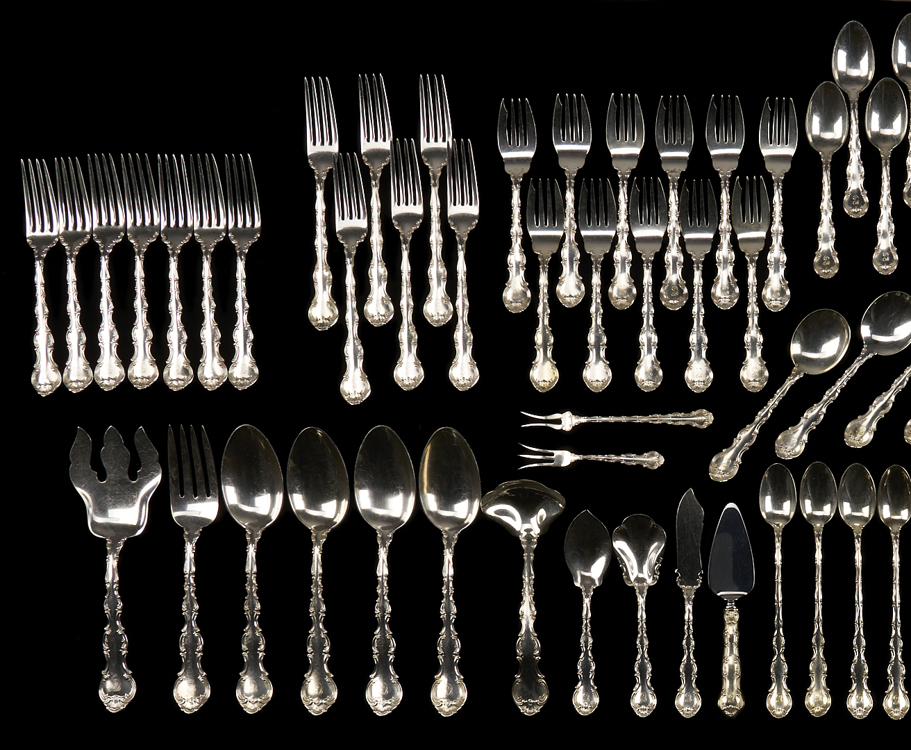 Lot 105: 90 Pcs Gorham Sterling Flatware, Strasbourg Pattern