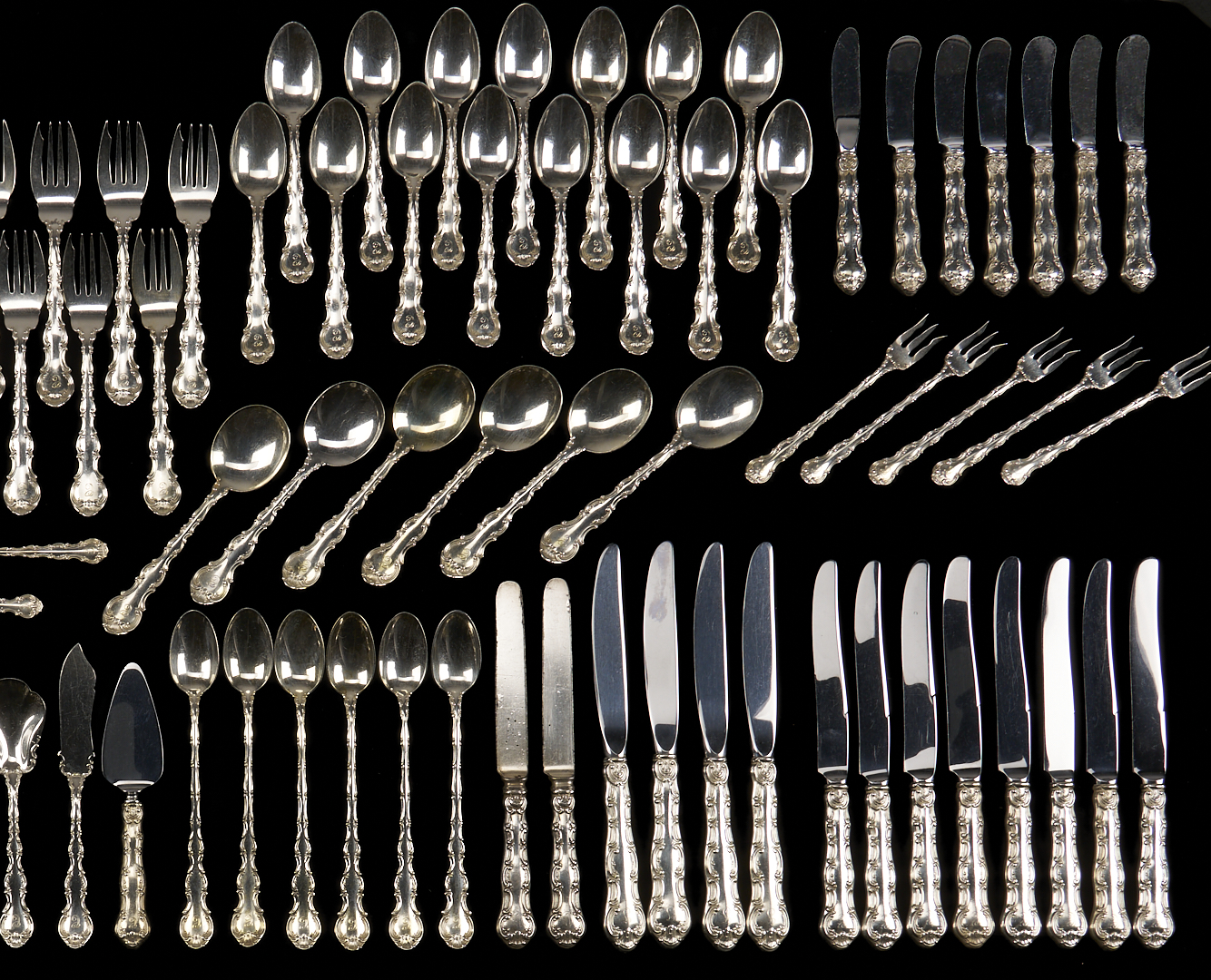 Lot 105: 90 Pcs Gorham Sterling Flatware, Strasbourg Pattern