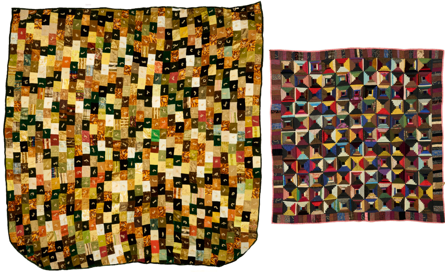 Lot 1061: 2 Quilts: Log Cabin & Brick Patterns, Ohio Provenance