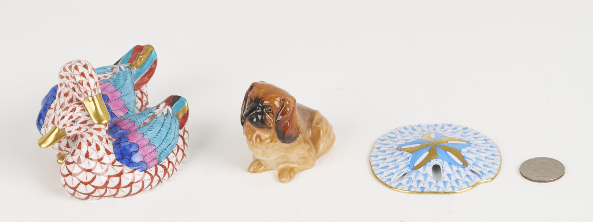 Lot 1073: 8 Porcelain & Hardstone Figures: Herend, Royal Doulton, Birds