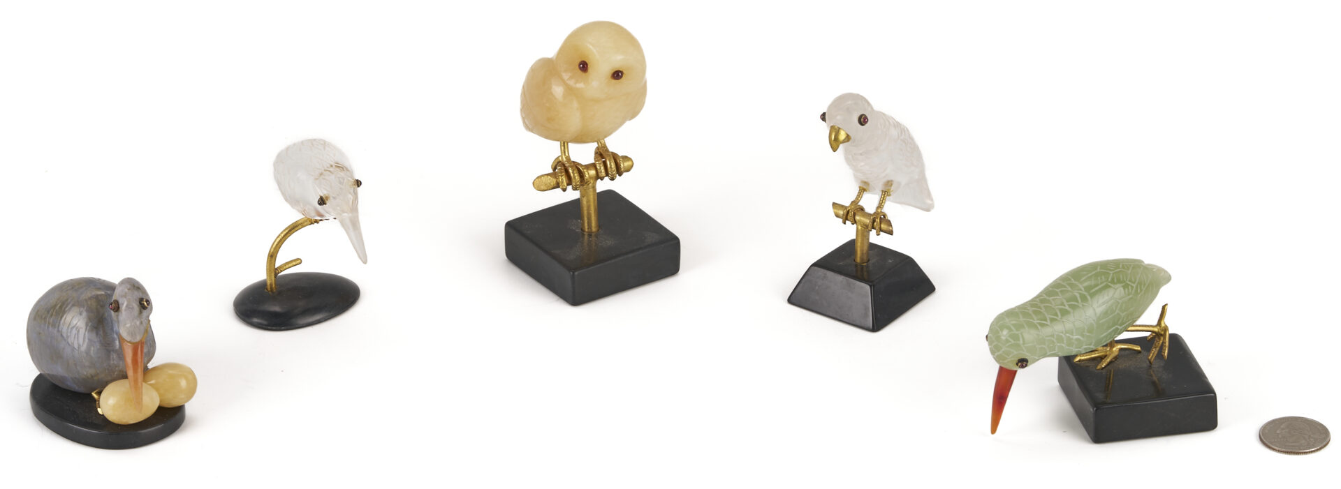 Lot 1073: 8 Porcelain & Hardstone Figures: Herend, Royal Doulton, Birds