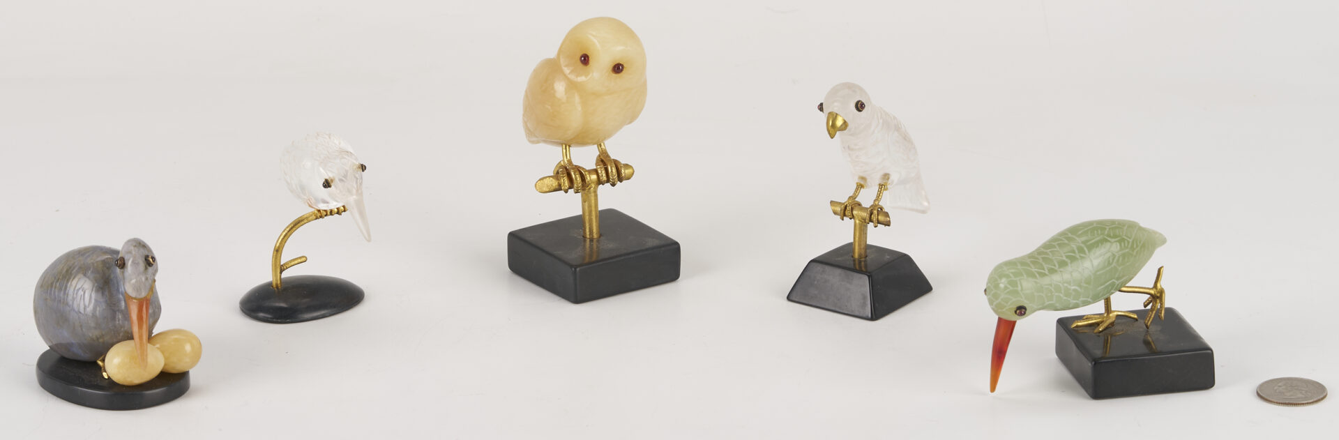 Lot 1073: 8 Porcelain & Hardstone Figures: Herend, Royal Doulton, Birds