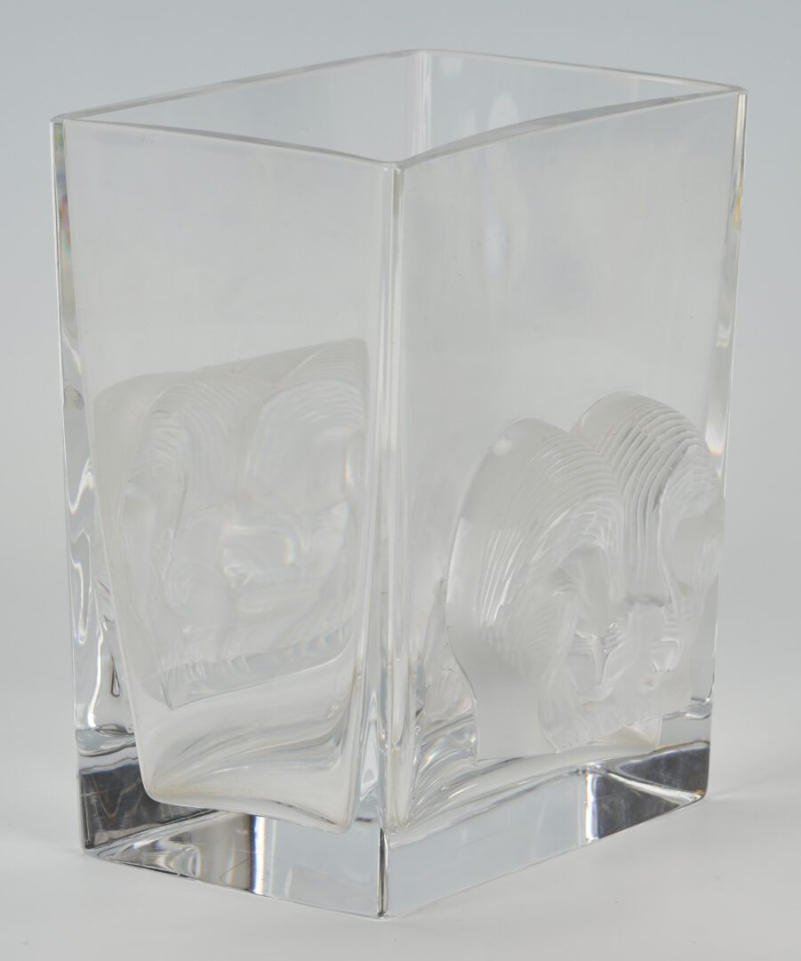 Lot 1075: 3 Clear Art Glass Vases: Lalique, Baccarat, & Steuben
