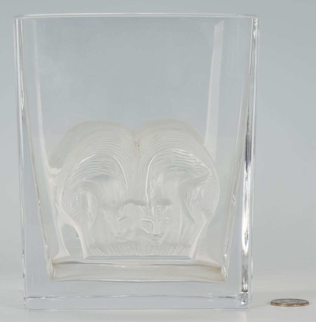 Lot 1075: 3 Clear Art Glass Vases: Lalique, Baccarat, & Steuben