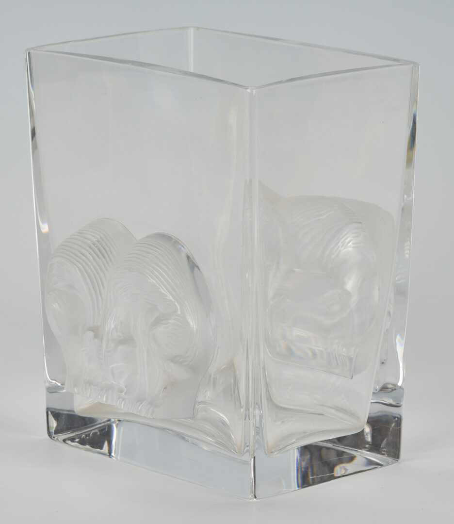 Lot 1075: 3 Clear Art Glass Vases: Lalique, Baccarat, & Steuben