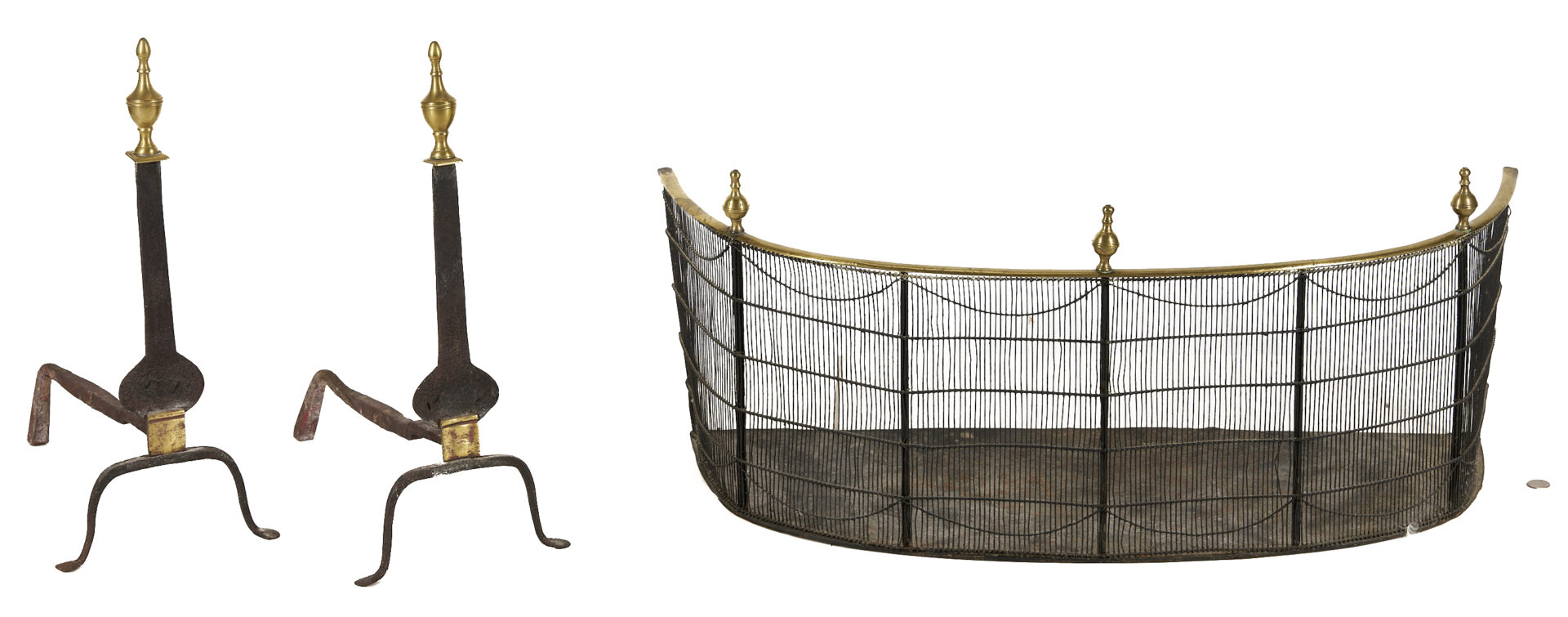 Lot 1078: American Federal Fireplace Wire Fender & Andirons