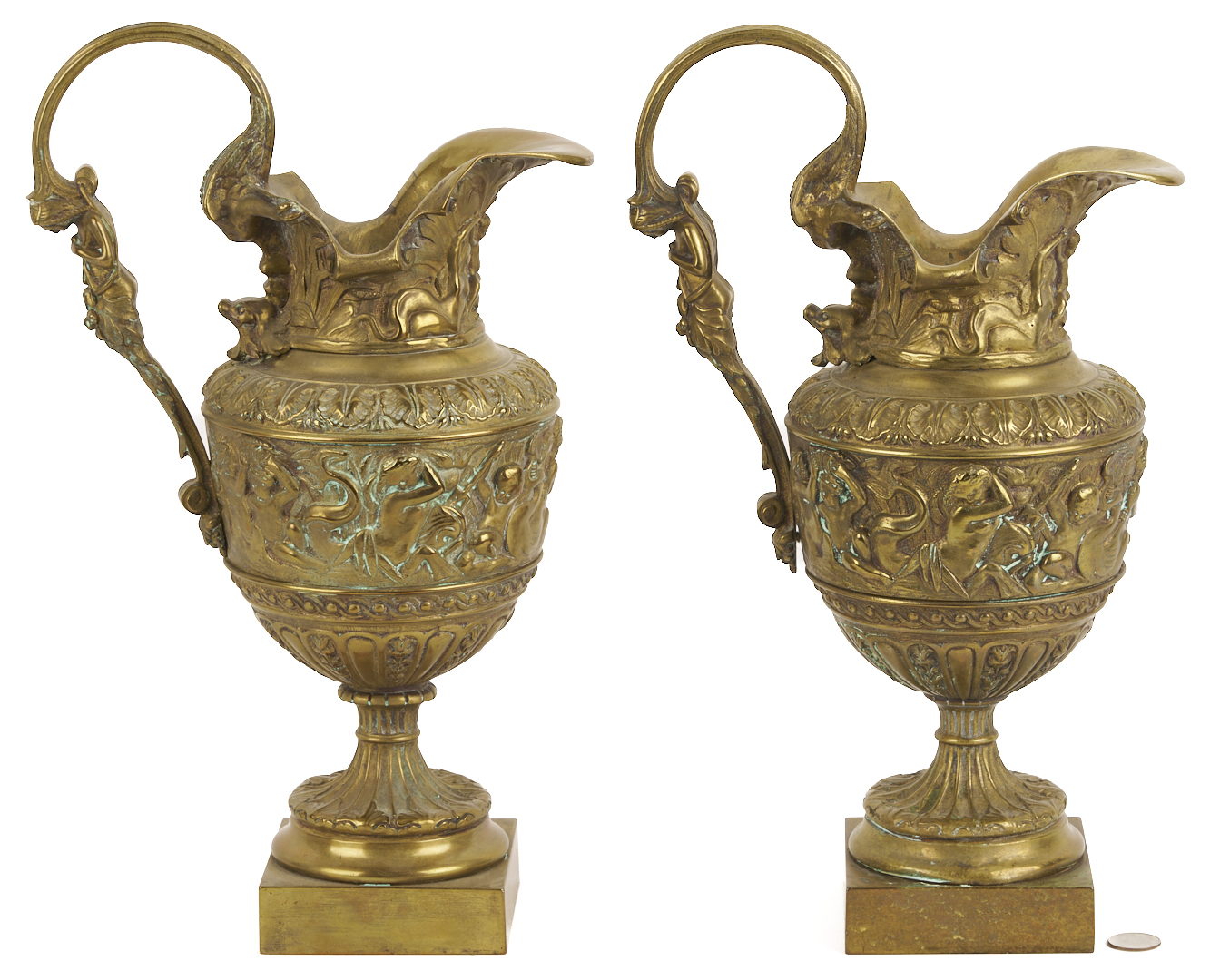 Lot 107: Pair of Neoclassical Style Gilt Bronze Ewers