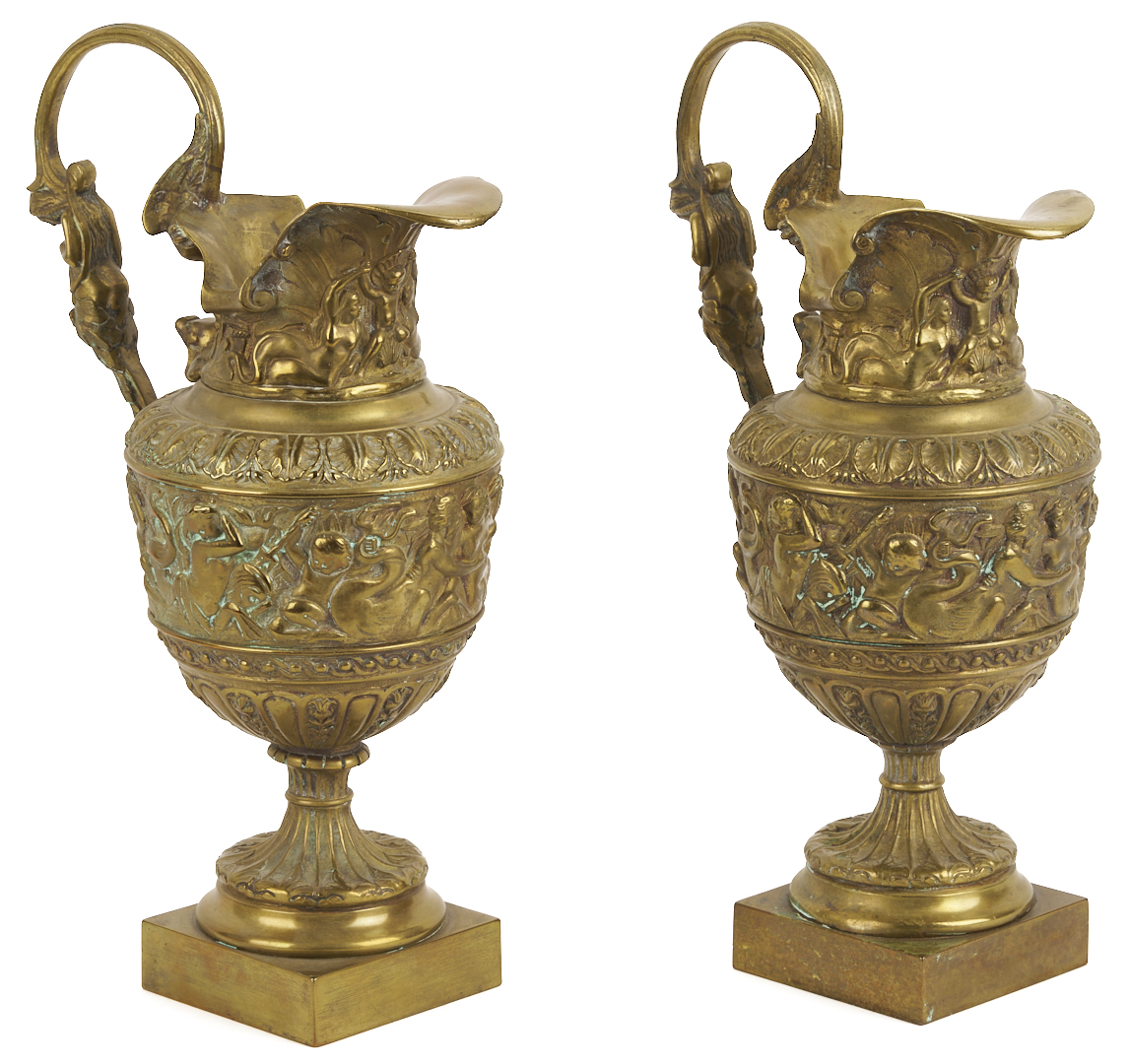 Lot 107: Pair of Neoclassical Style Gilt Bronze Ewers