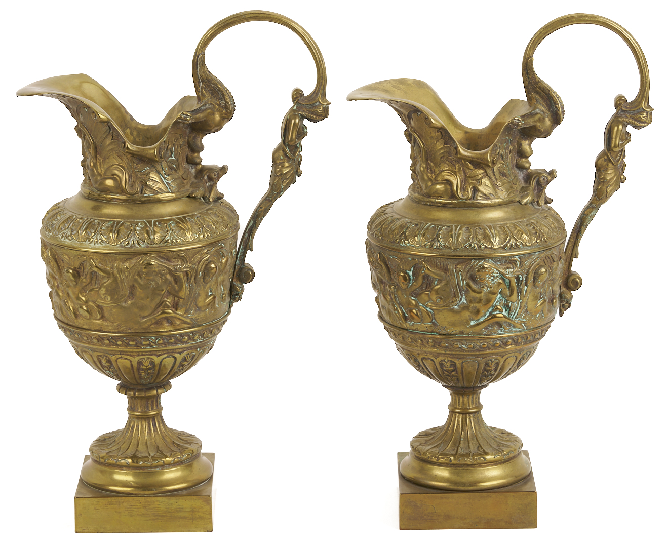 Lot 107: Pair of Neoclassical Style Gilt Bronze Ewers