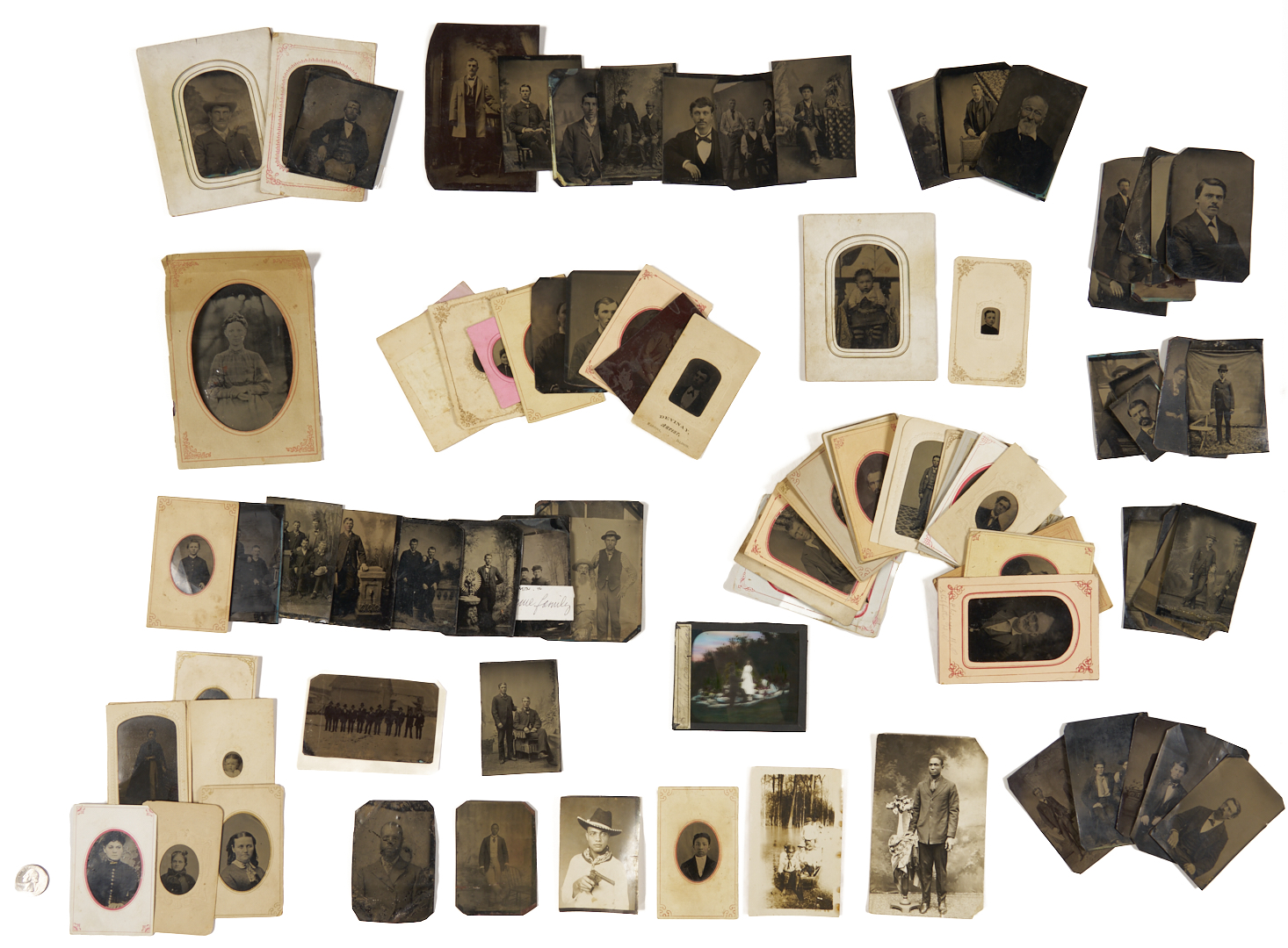 Lot 1081: Large Group Unframed Tintypes, incl. Black Photos