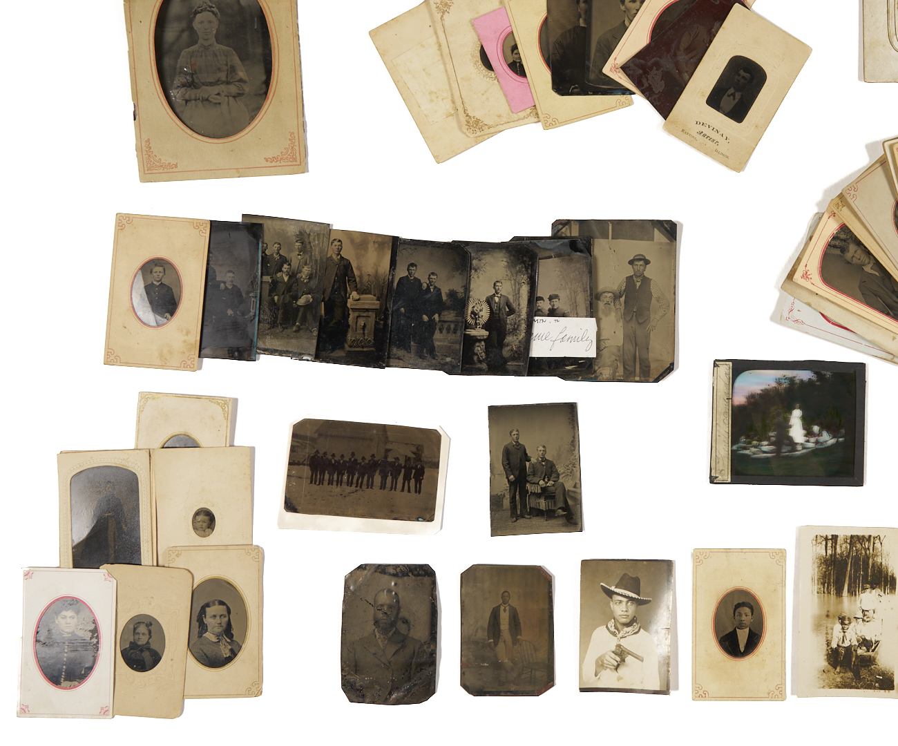 Lot 1081: Large Group Unframed Tintypes, incl. Black Photos