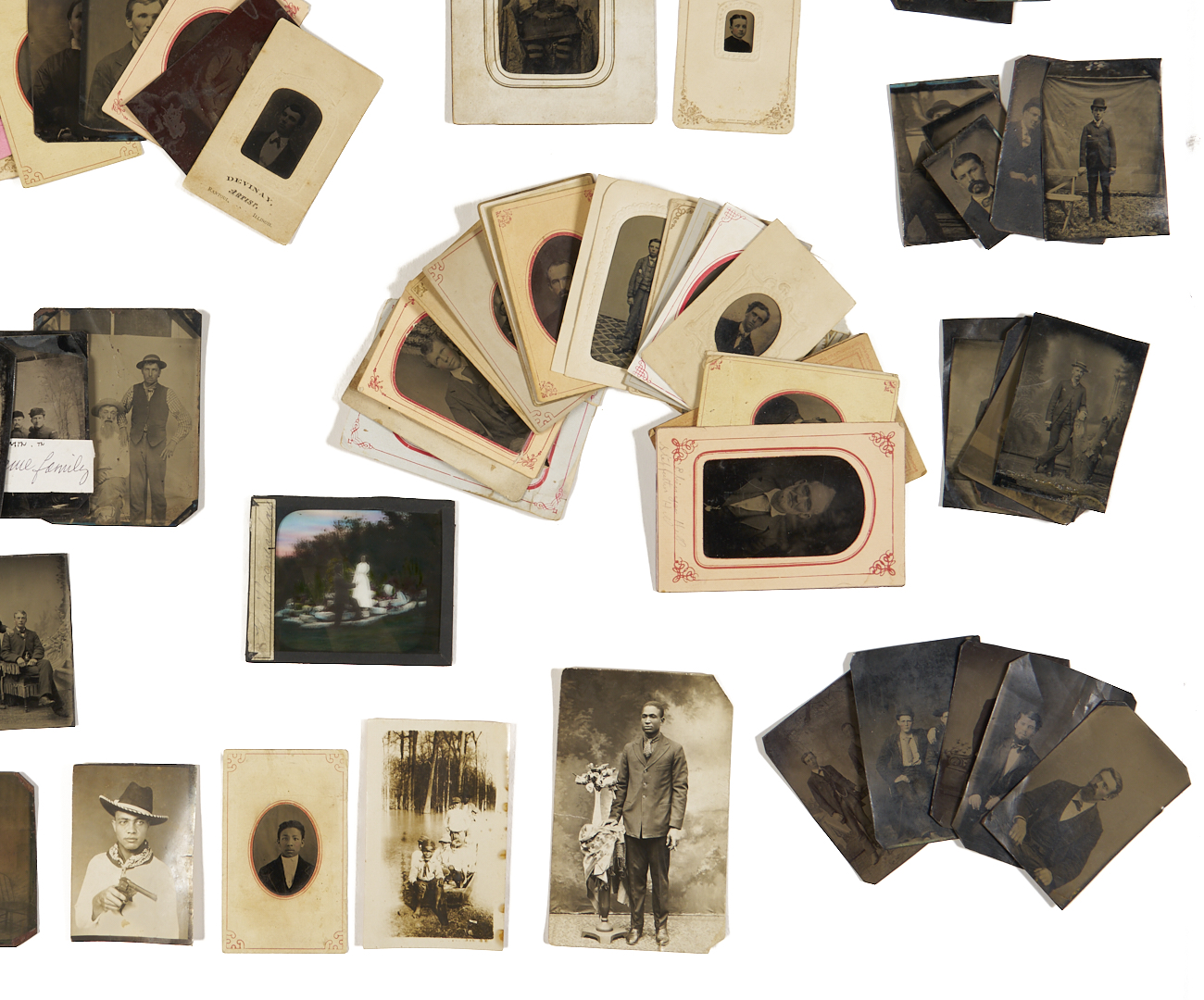 Lot 1081: Large Group Unframed Tintypes, incl. Black Photos