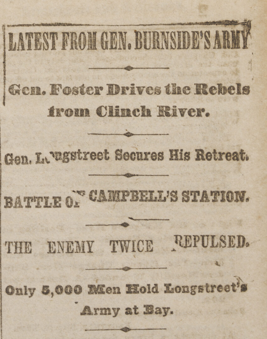 Lot 1084: 2 Newspapers, Relic Revolver, Minie balls and Clay Pipe, Hollybrook Farm, Blount Co.