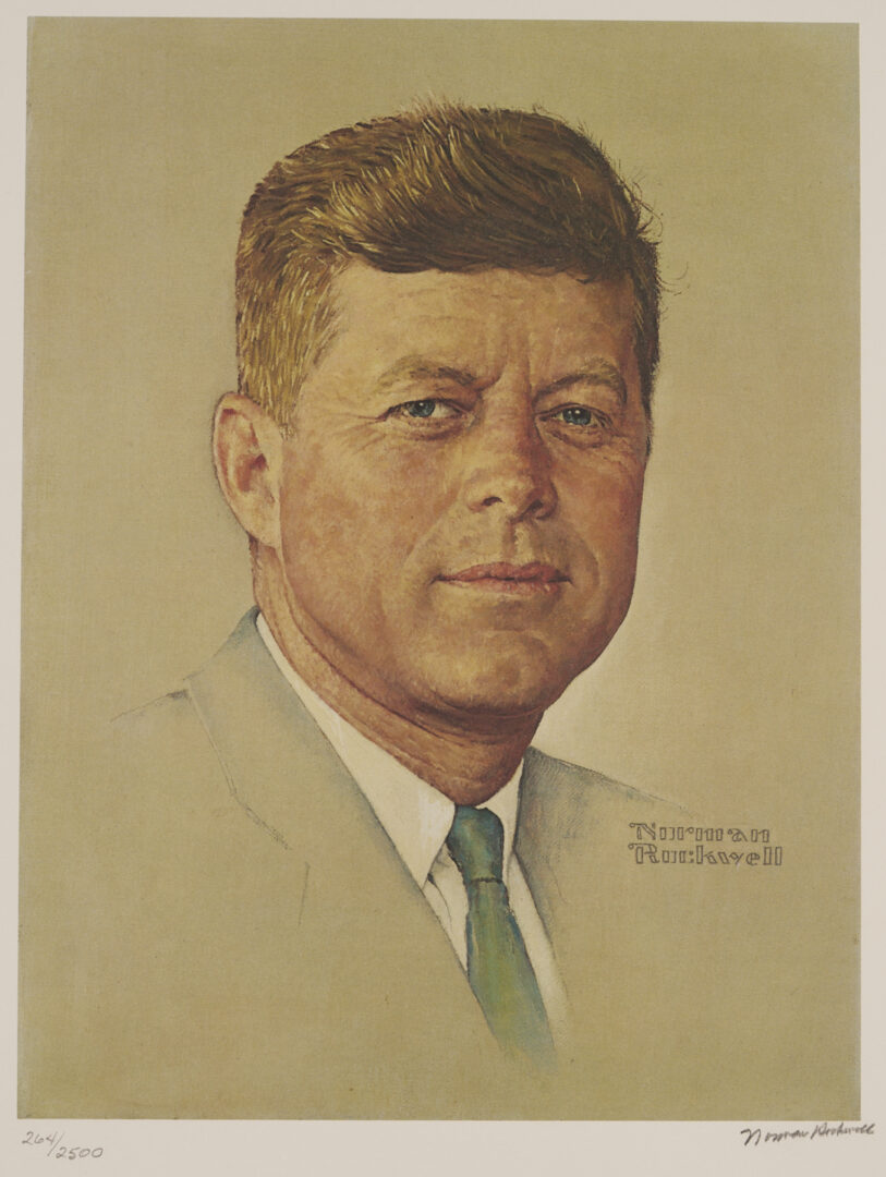 Lot 1087: Norman Rockwell Signed John F. Kennedy Portrait, 1976