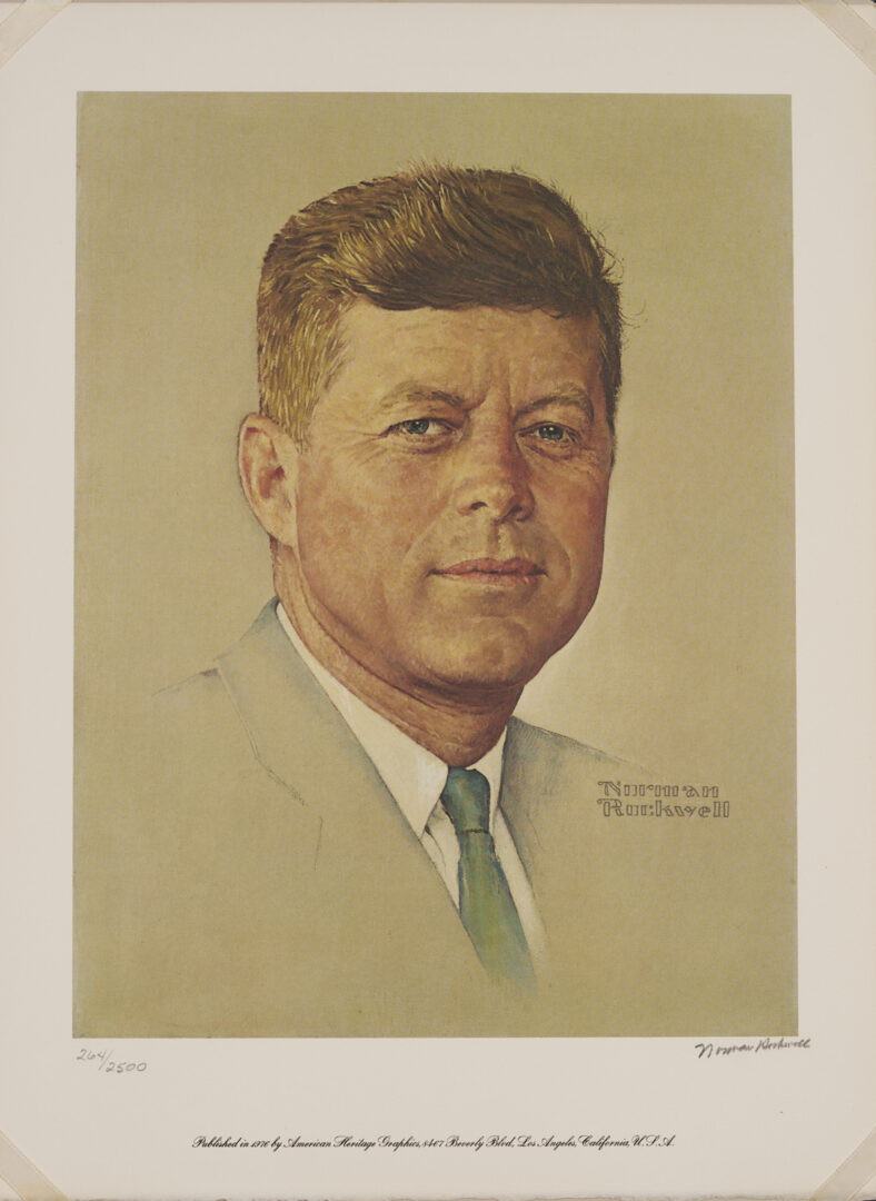 Lot 1087: Norman Rockwell Signed John F. Kennedy Portrait, 1976