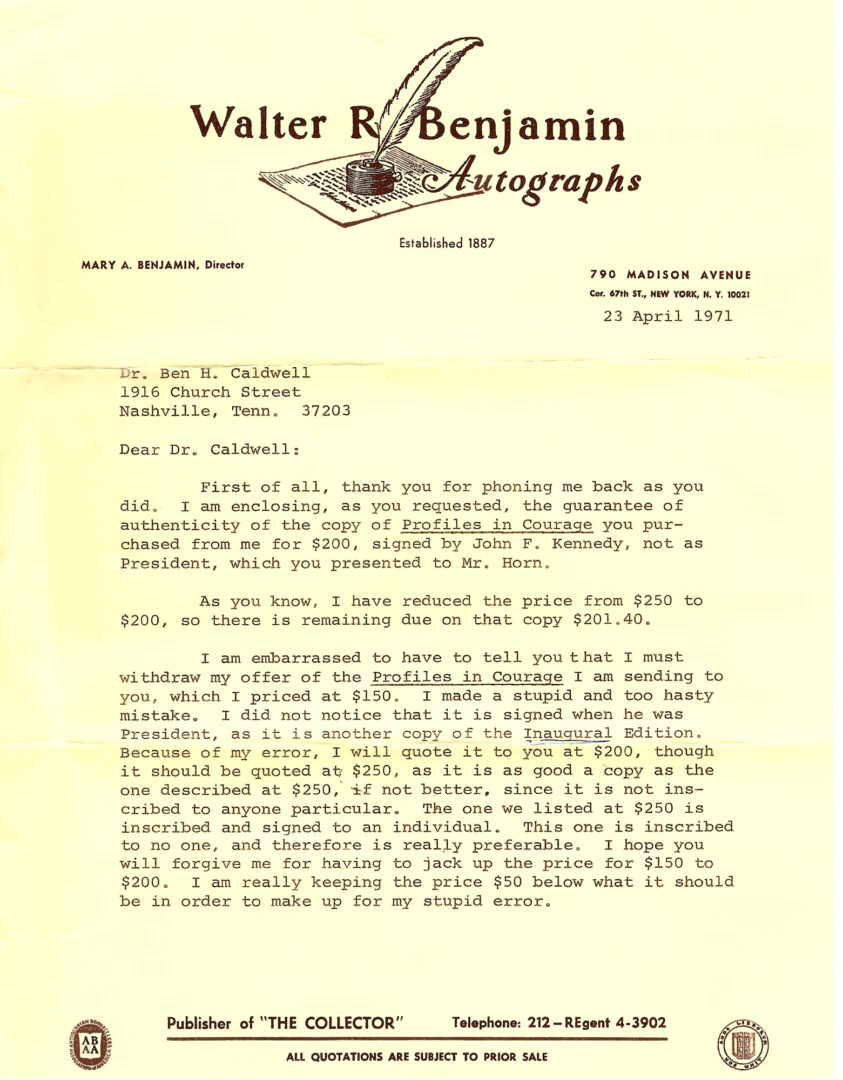 Lot 1088: John F. Kennedy book, Profiles in Courage, Signed