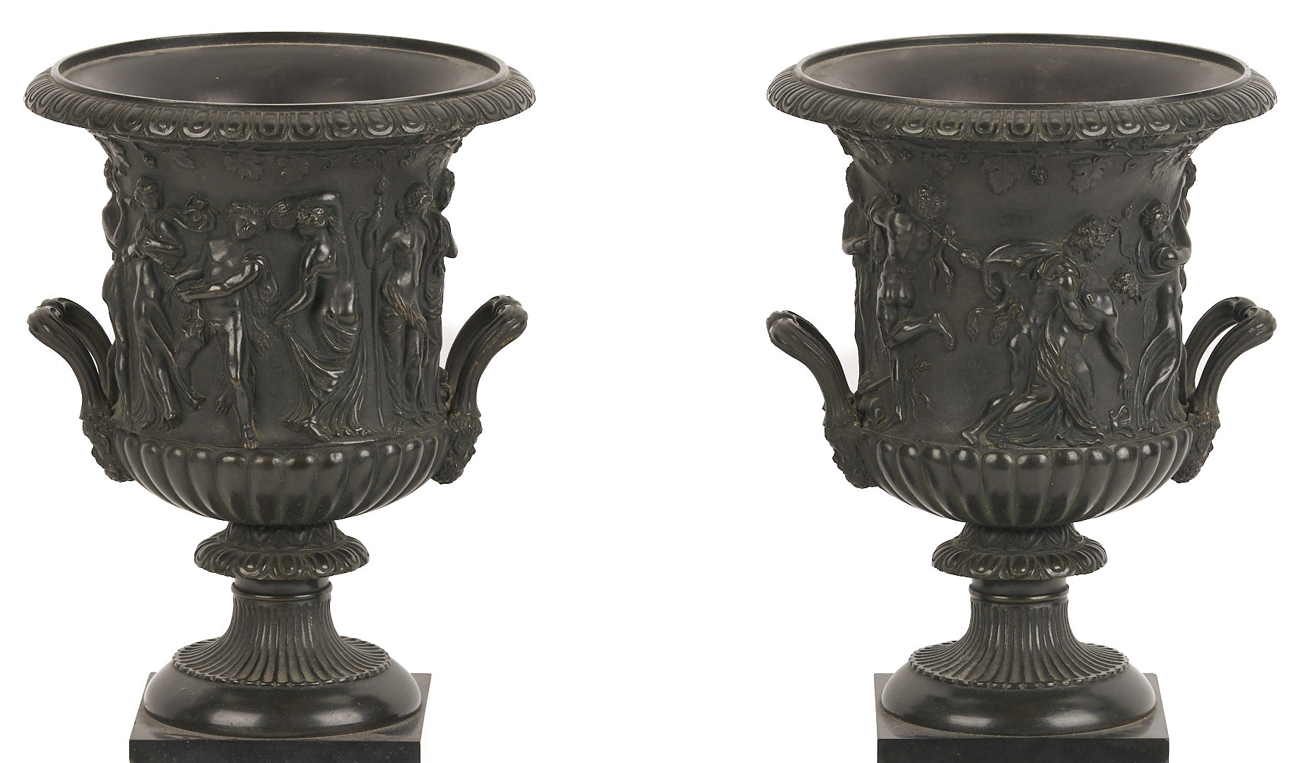 Lot 108: Pr. Bronze Grand Tour Bronze Figures Plus Pair of Urns