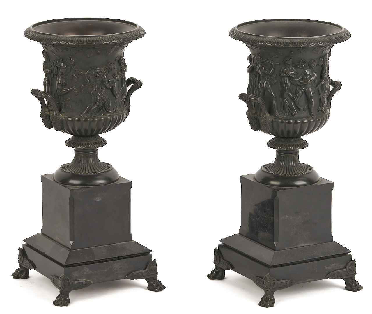 Lot 108: Pr. Bronze Grand Tour Bronze Figures Plus Pair of Urns
