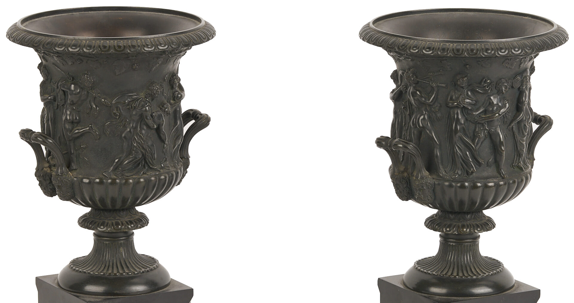 Lot 108: Pr. Bronze Grand Tour Bronze Figures Plus Pair of Urns