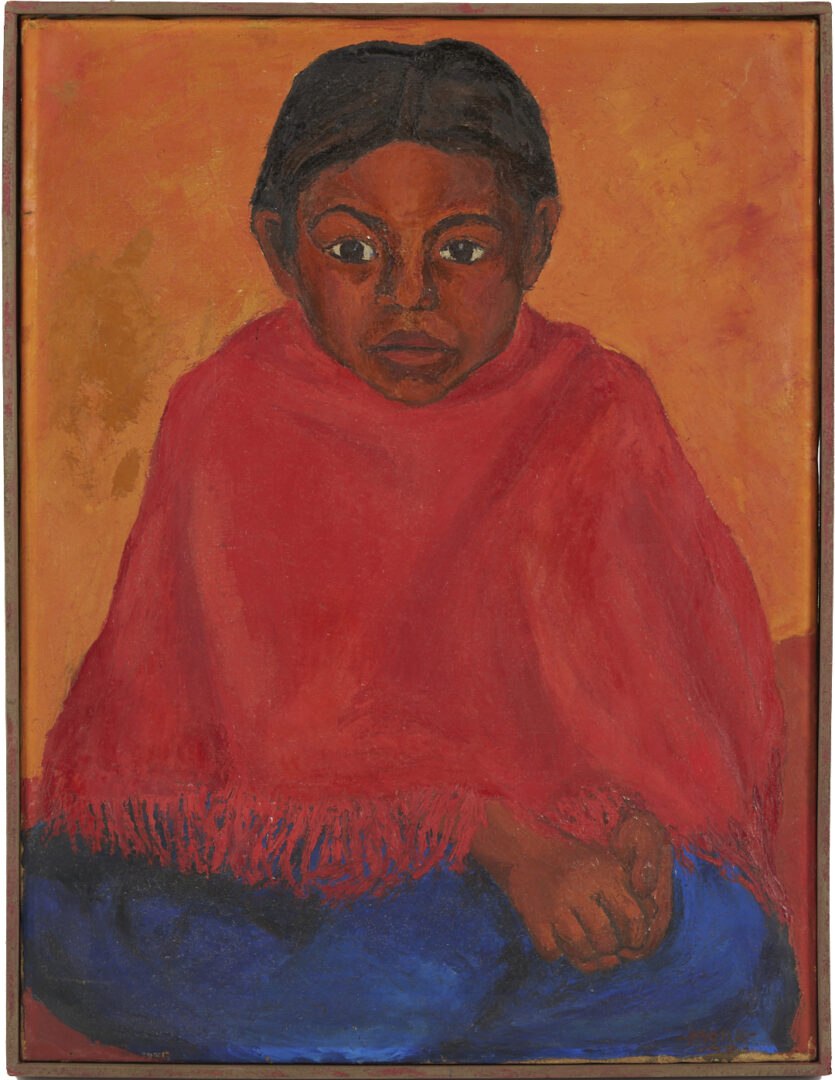 Lot 1094: Early Francisco Mora O/C Painting, Portrait of a Mexican Girl, 1947