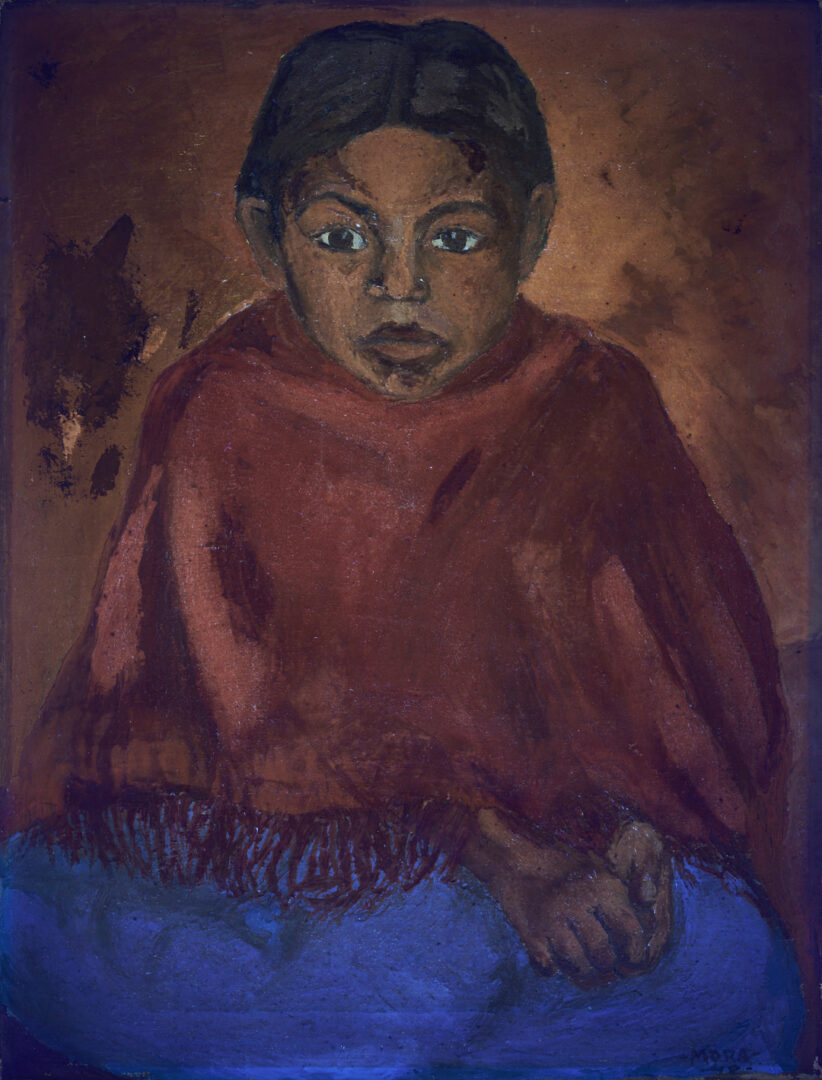 Lot 1094: Early Francisco Mora O/C Painting, Portrait of a Mexican Girl, 1947