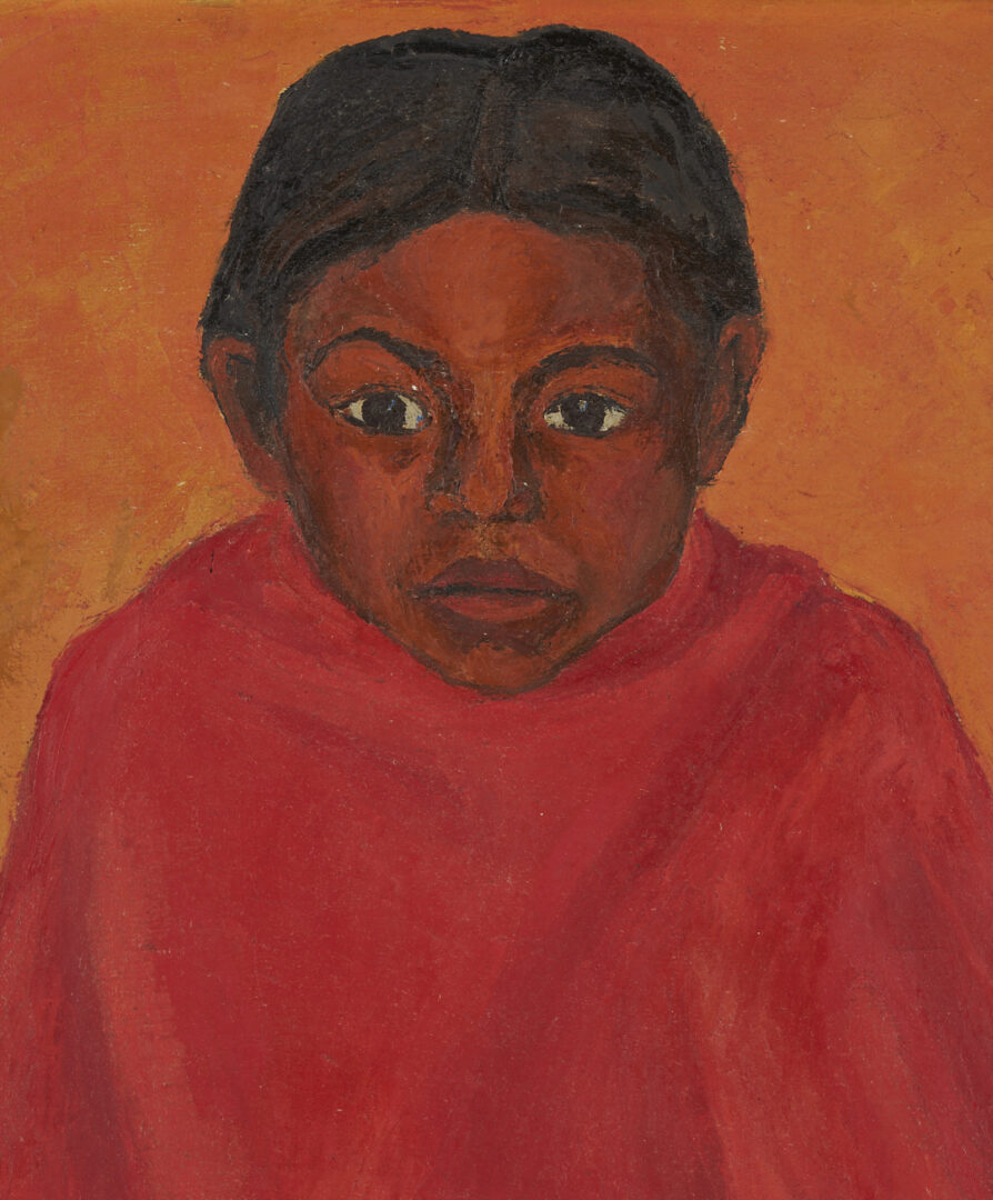 Lot 1094: Early Francisco Mora O/C Painting, Portrait of a Mexican Girl, 1947