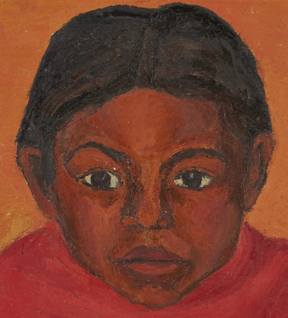 Lot 1094: Early Francisco Mora O/C Painting, Portrait of a Mexican Girl, 1947
