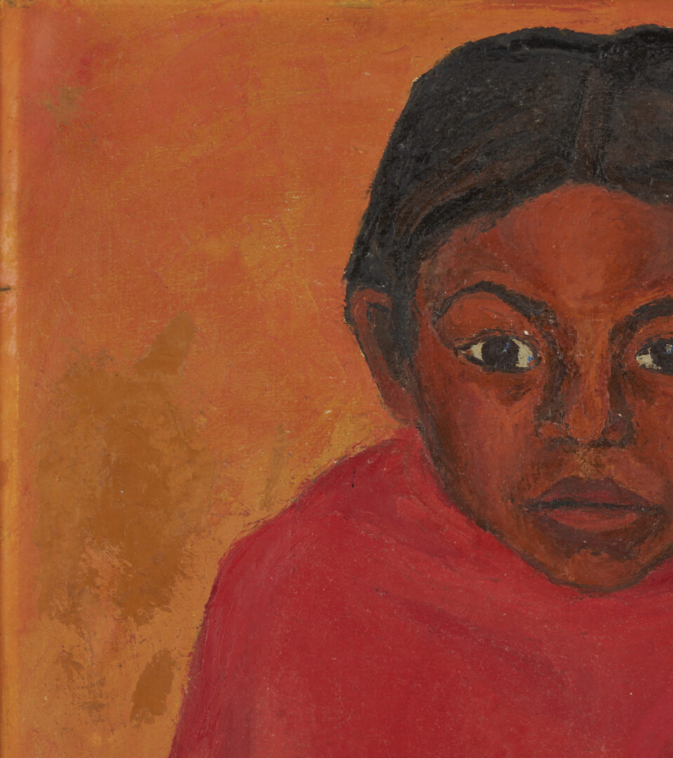 Lot 1094: Early Francisco Mora O/C Painting, Portrait of a Mexican Girl, 1947