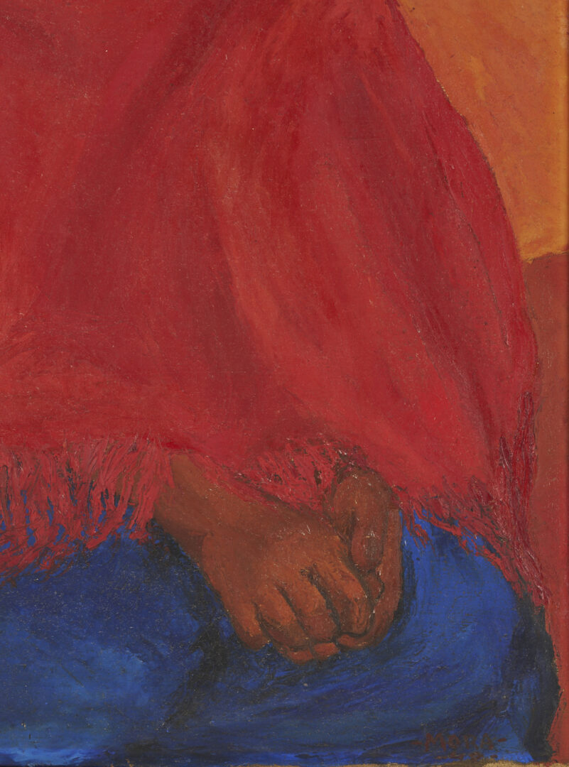 Lot 1094: Early Francisco Mora O/C Painting, Portrait of a Mexican Girl, 1947