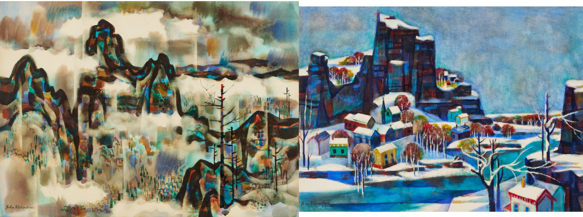 Lot 1097: 2 John Richardson Western W/C Paintings Incl. Exhibited, Mountain Mist & Cliff Town