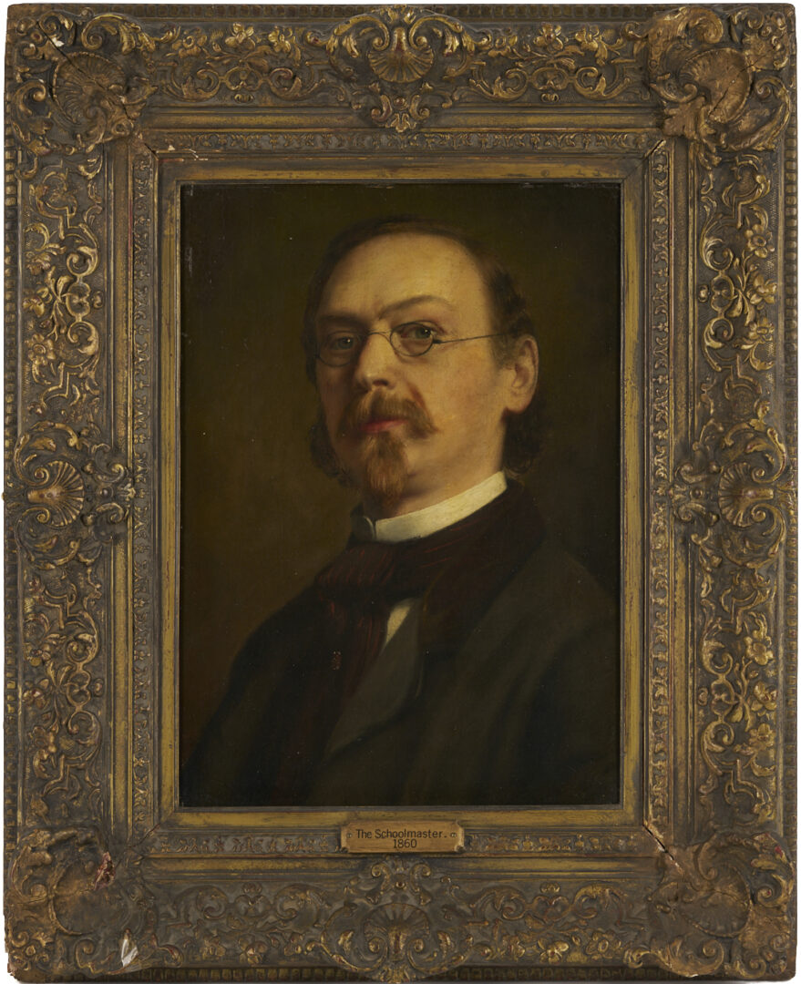 Lot 1099: O/C American School Portrait of Man, The Schoolmaster, 19th C.