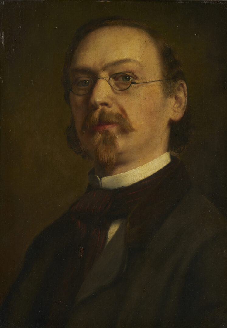 Lot 1099: O/C American School Portrait of Man, The Schoolmaster, 19th C.