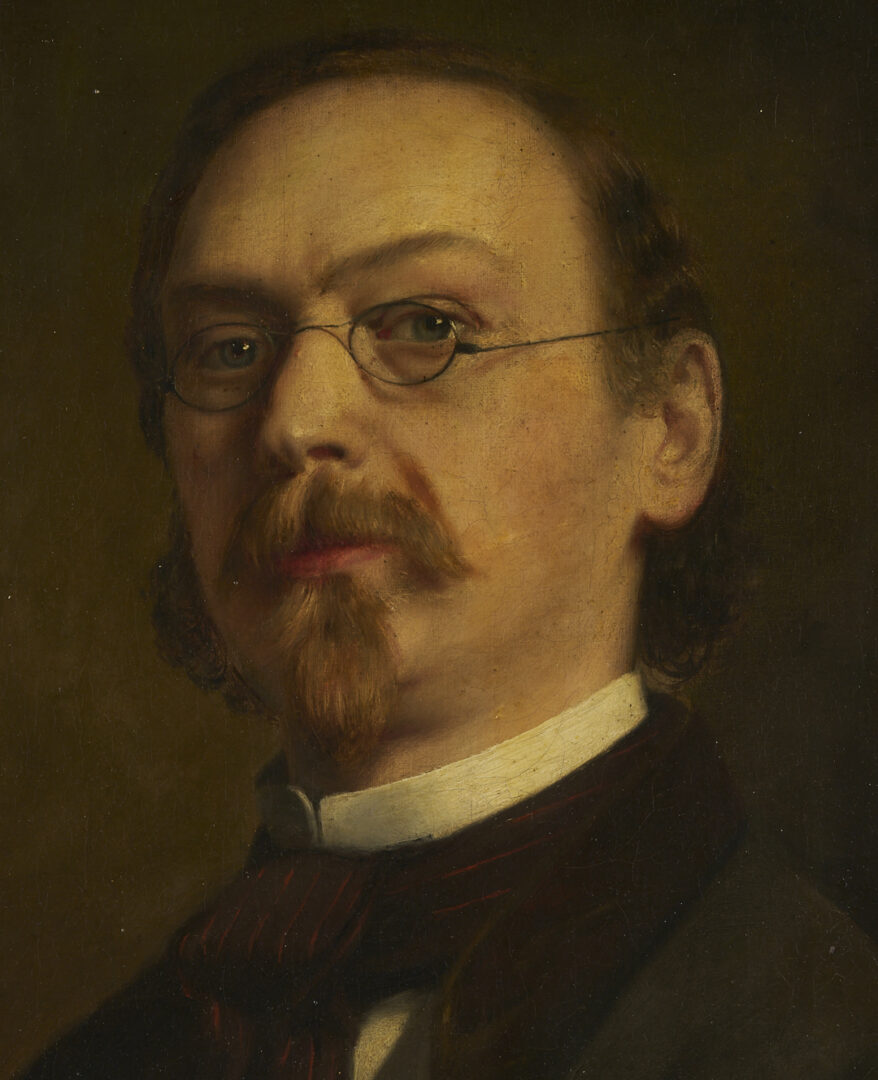 Lot 1099: O/C American School Portrait of Man, The Schoolmaster, 19th C.