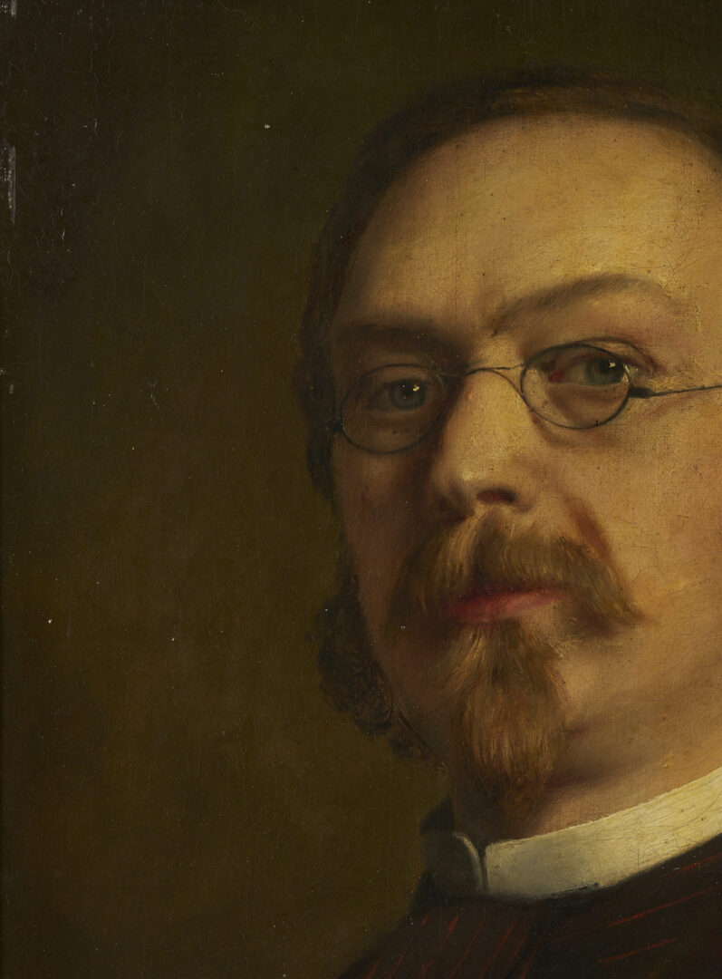 Lot 1099: O/C American School Portrait of Man, The Schoolmaster, 19th C.