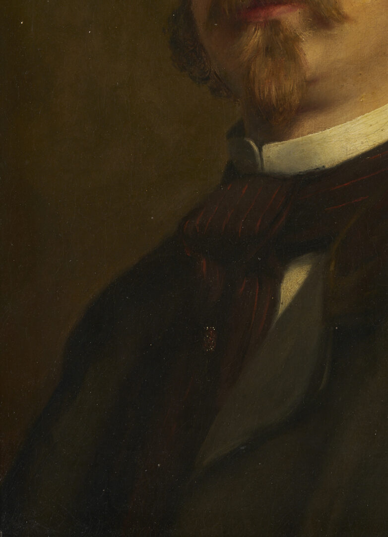 Lot 1099: O/C American School Portrait of Man, The Schoolmaster, 19th C.